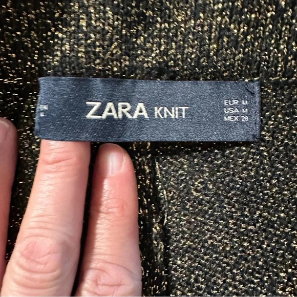 Zara Knit women's size medium wide legged black glitter gold pants - Picture 4 of 6